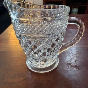 Vintage Anchor Hocking Cut Glass Wexford Diamond Pattern Clear Pitcher 5.5 Inch